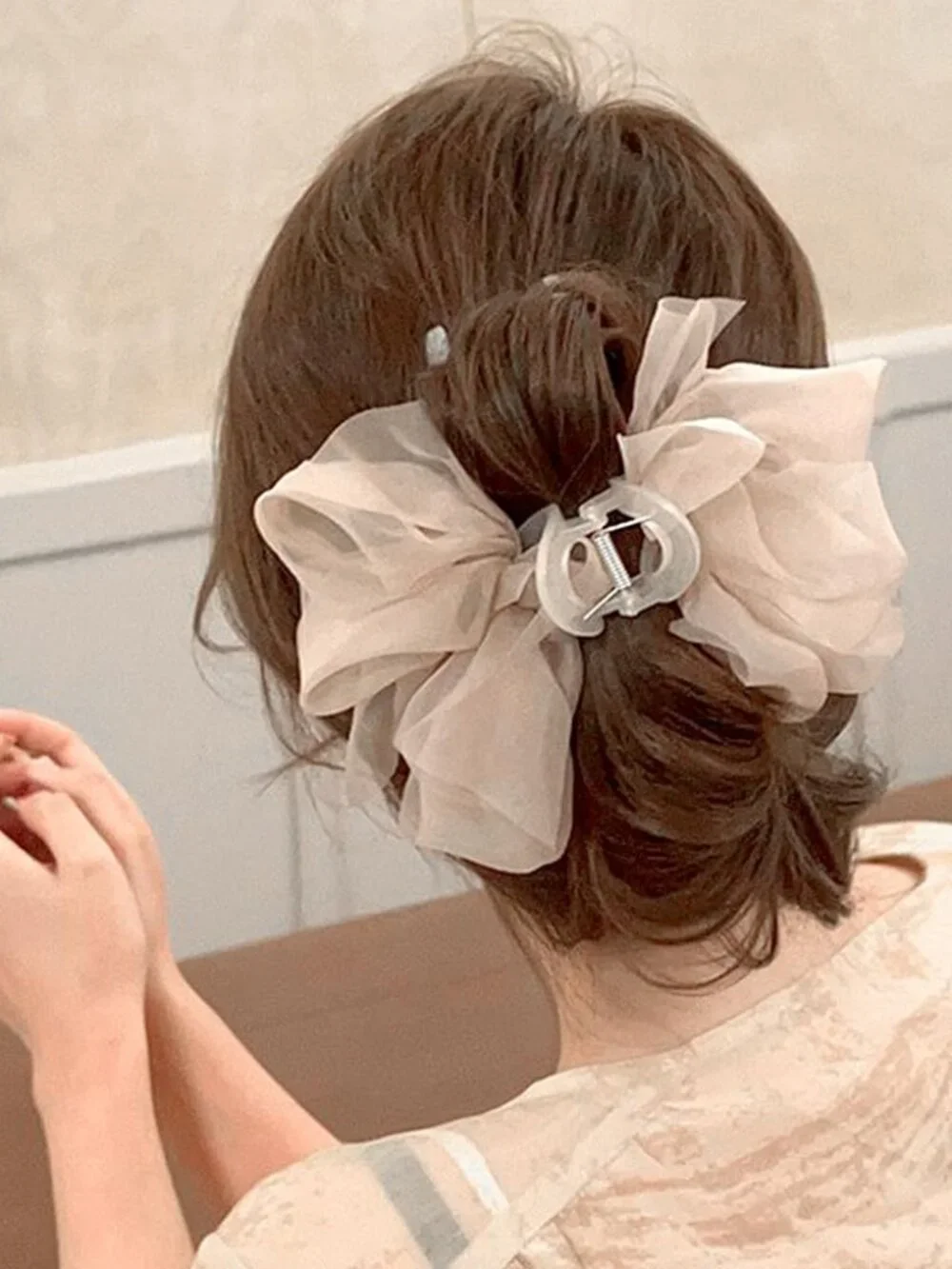 Hair Clip, Light Coffee Chiffon Bowknot Hair Claw Clips for Thick Hair, Large Cl - Picture 4 of 8